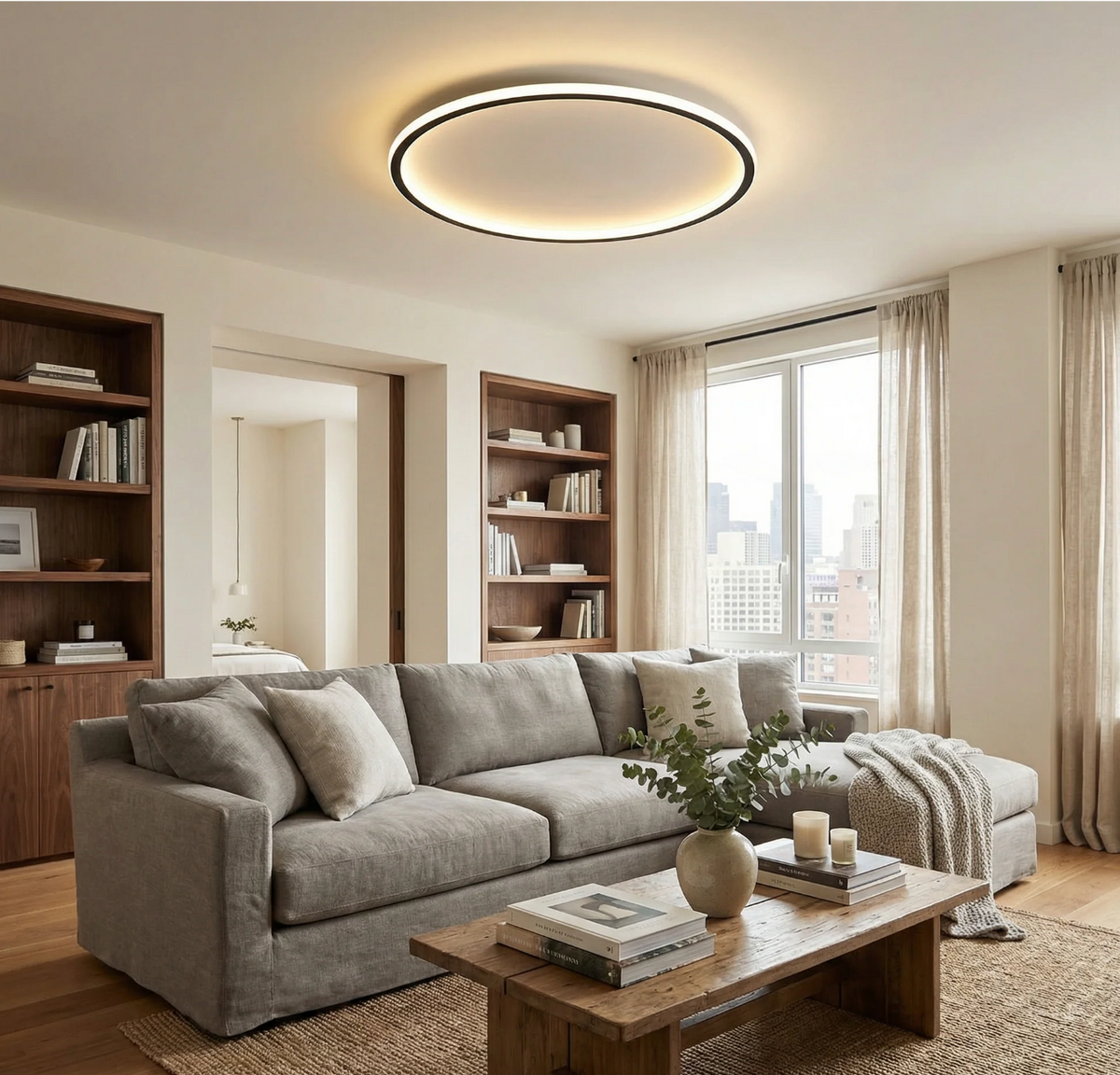 Runde LED Deckenleuchte im Skandinavischen Design - Elegantes Design für Wohnzimmer Schlafzimmer und Flur