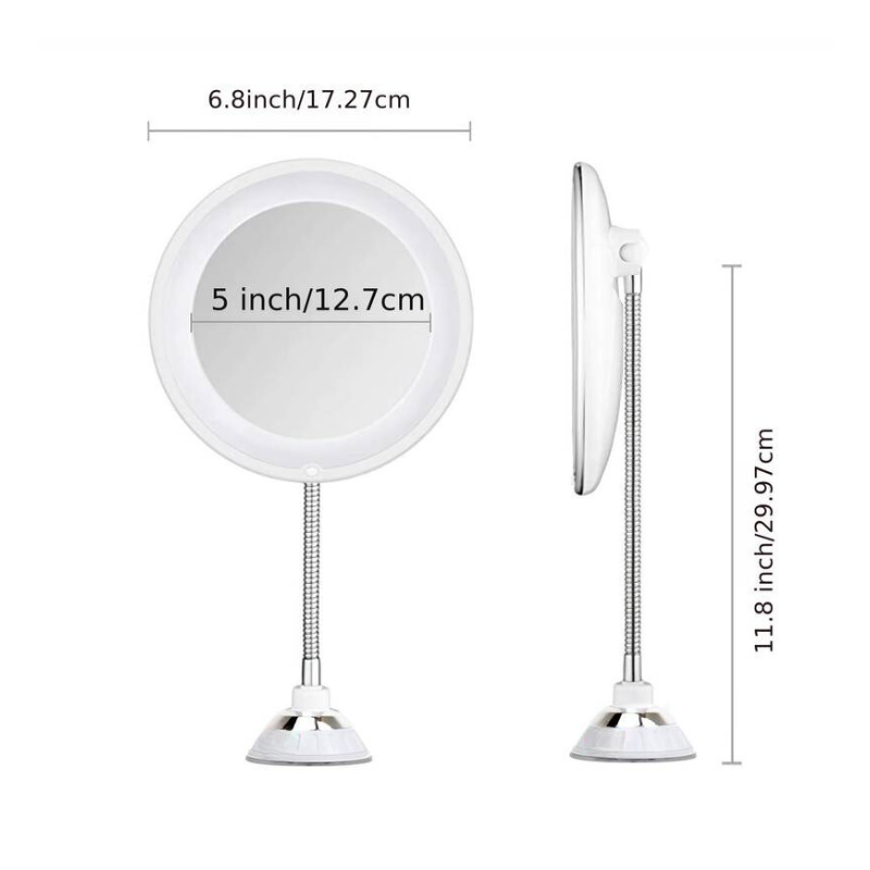 LED Kosmetikspiegel mit Beleuchtung 10-fach Vergrößerung, Flexarm & Saugnapf für Make-up