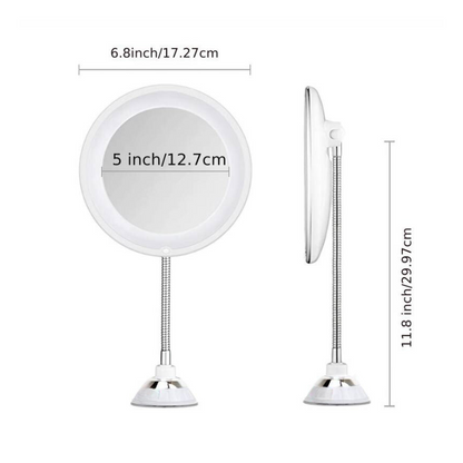 LED Kosmetikspiegel mit Beleuchtung 10-fach Vergrößerung, Flexarm & Saugnapf für Make-up