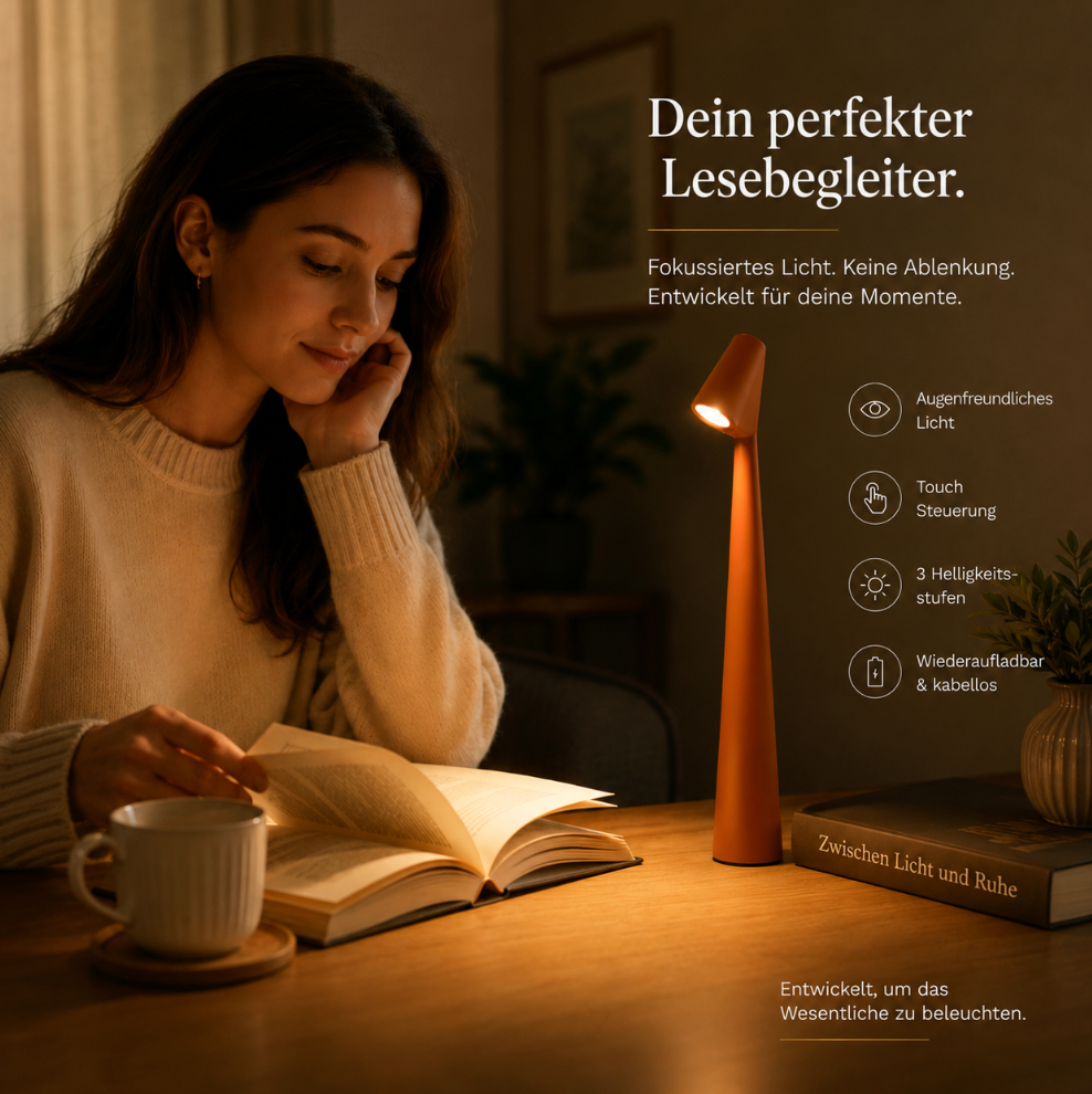 Kabellose Leselampe mit Touch Steuerung und 3 Helligkeitsstufen
