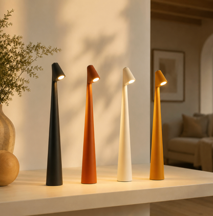 NordicEleganz kabellose LED Tischlampe in Schwarz, Rot, Weiß und Orange
