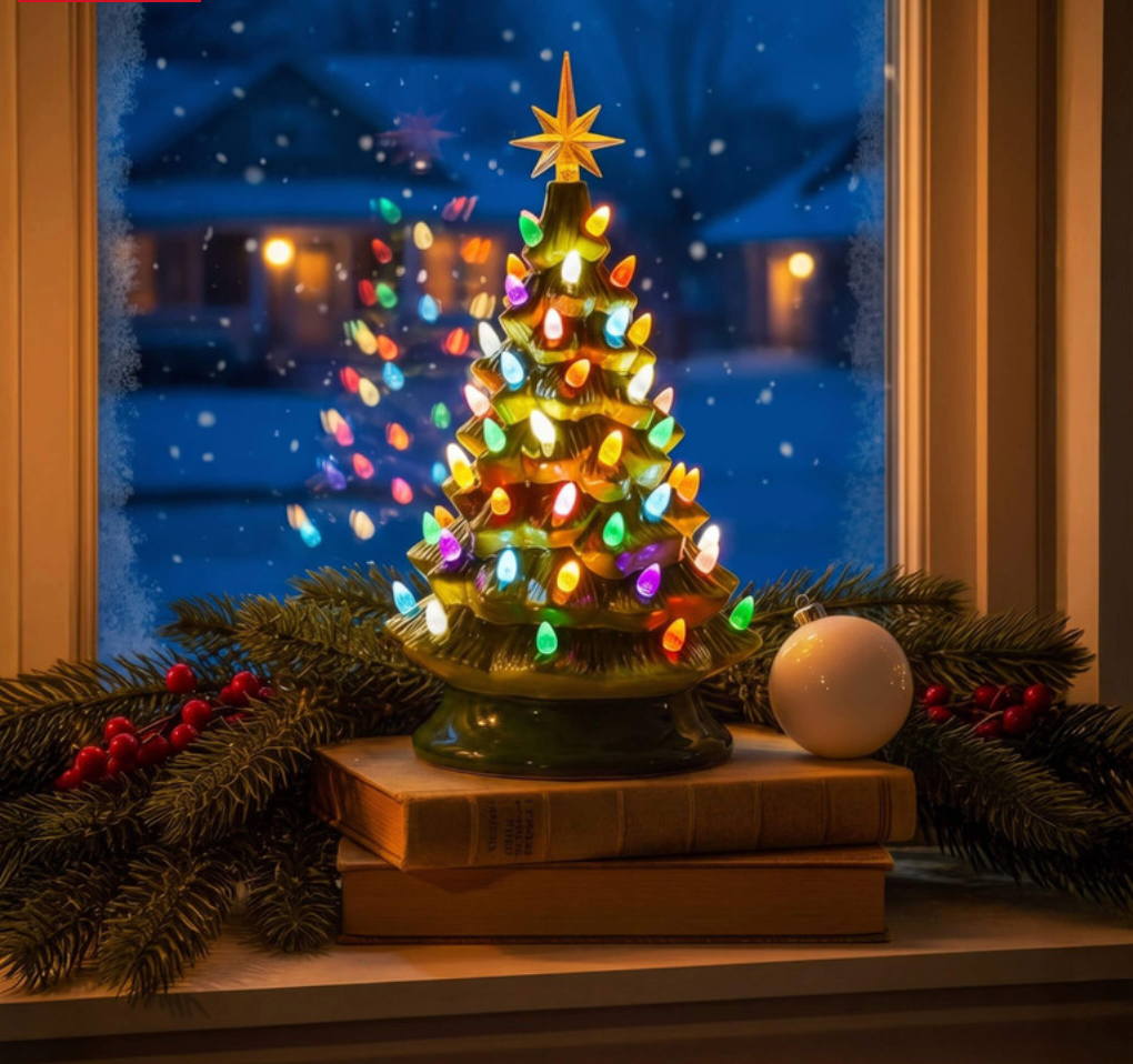 Magischer LED Weihnachtsbaum – Beleuchteter Deko Weihnachtsbaum mit Stern, Batteriebetriebene Tischdeko