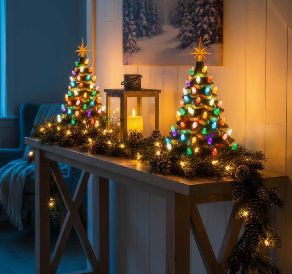 Magischer LED Weihnachtsbaum – Beleuchteter Deko Weihnachtsbaum mit Stern, Batteriebetriebene Tischdeko