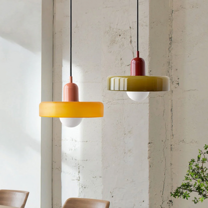 Bauhaus Pendelleuchte aus farbigem Glas – Moderne Designer Hängeleuchte