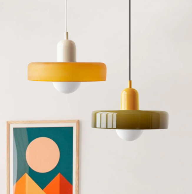 Bauhaus Pendelleuchte aus farbigem Glas – Moderne Designer Hängeleuchte