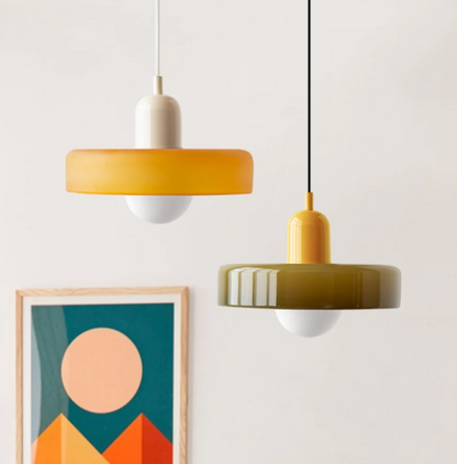 Bauhaus Pendelleuchte aus farbigem Glas – Moderne Designer Hängeleuchte