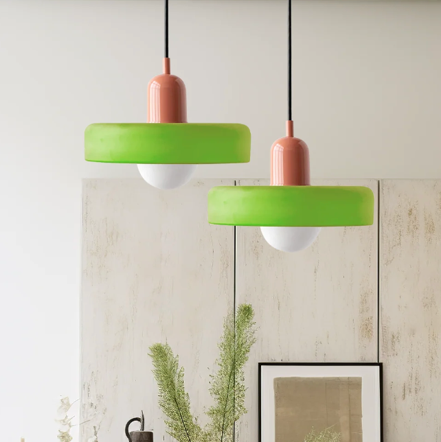 Bauhaus Pendelleuchte aus farbigem Glas – Moderne Designer Hängeleuchte
