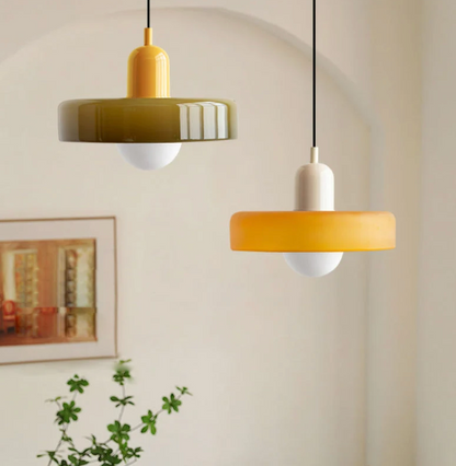 Bauhaus Pendelleuchte aus farbigem Glas – Moderne Designer Hängeleuchte