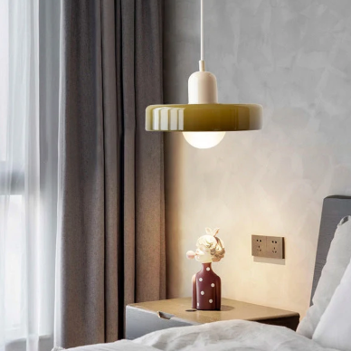Bauhaus Pendelleuchte aus farbigem Glas – Moderne Designer Hängeleuchte