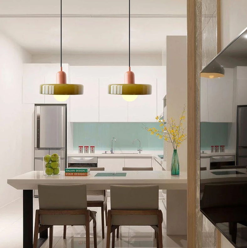 Bauhaus Pendelleuchte aus farbigem Glas – Moderne Designer Hängeleuchte