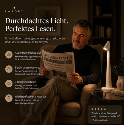 Akku Nachttischlampe - 3-stufig dimmbares Touch Licht | Kabellose LED-Nachttischlampe im nordischen Design