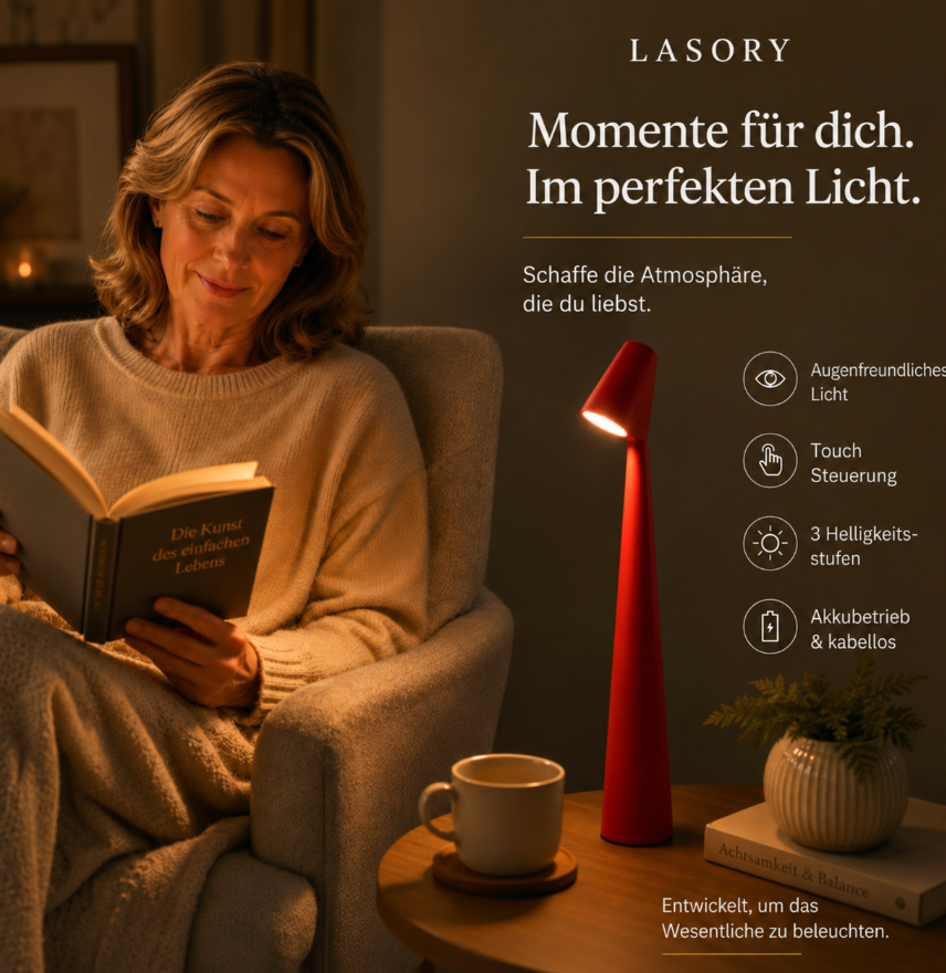 Rote kabellose Tischlampe als Leselampe mit Touch Steuerung