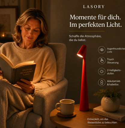 Rote kabellose Tischlampe als Leselampe mit Touch Steuerung