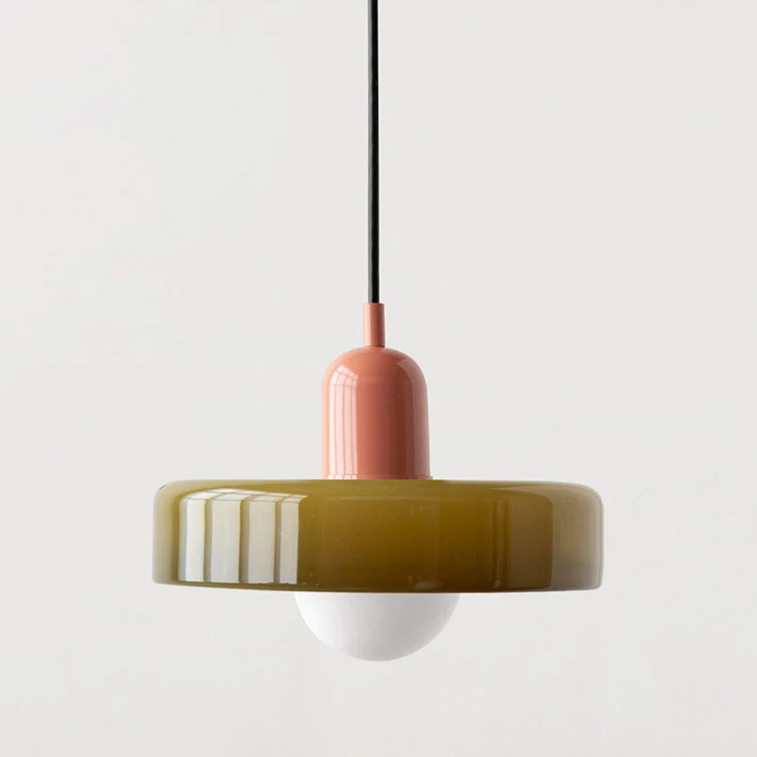 Bauhaus Pendelleuchte aus farbigem Glas – Moderne Designer Hängeleuchte