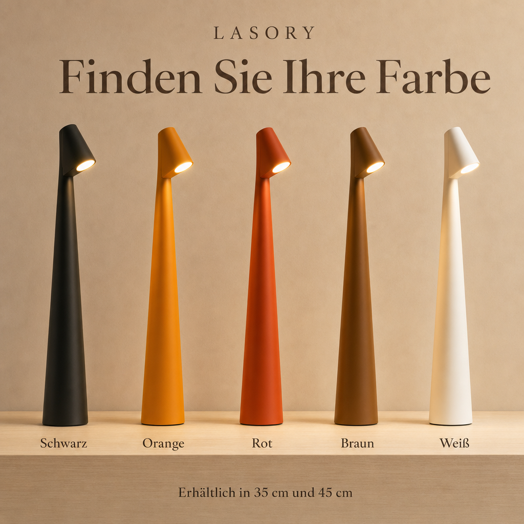 NordLight kabellose Tischlampe in Schwarz, Orange, Rot, Braun und Weiß