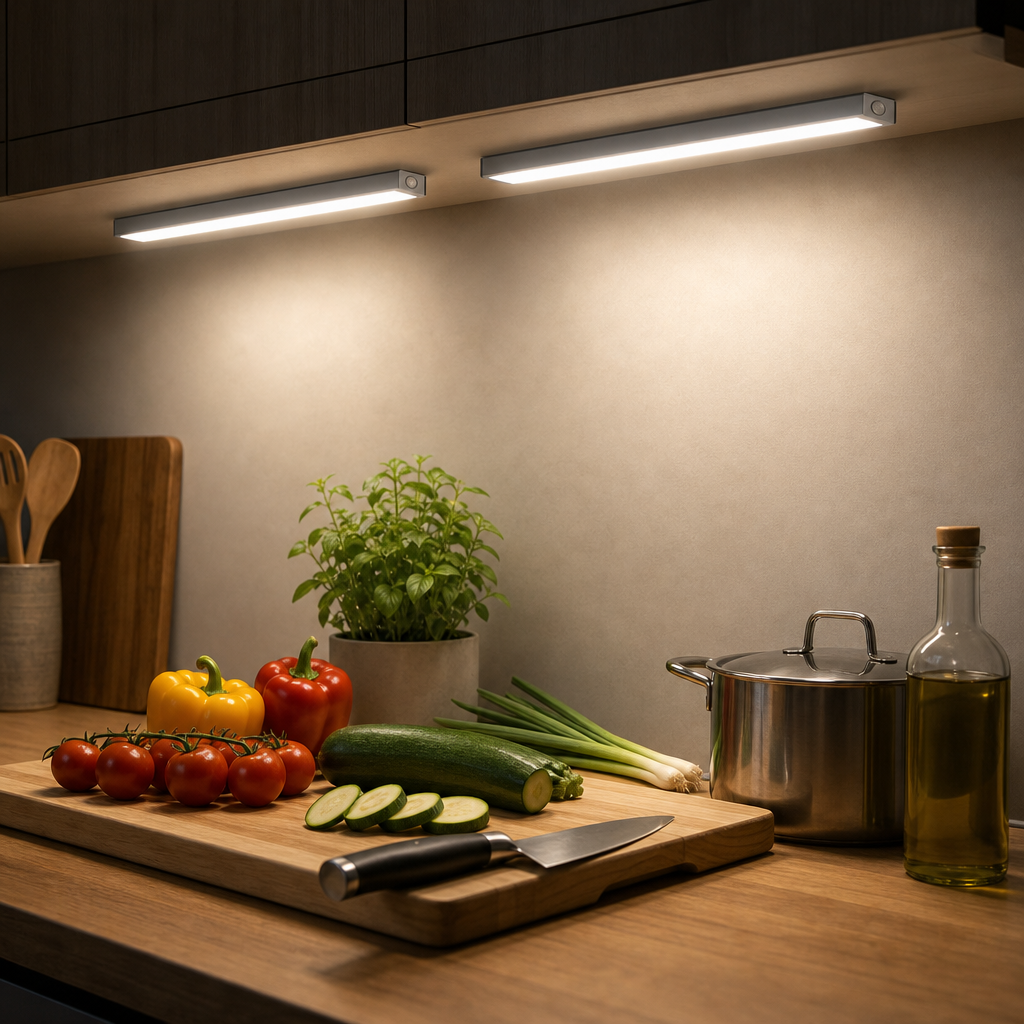 LED Unterbauleuchten beleuchten die Arbeitsfläche beim Kochen