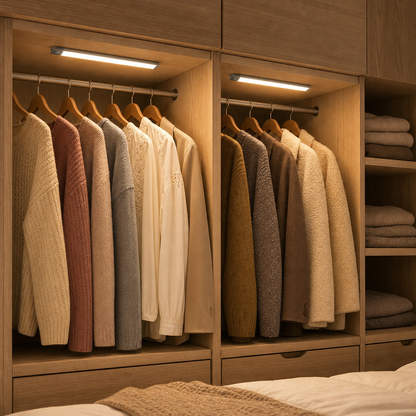 Kabellose LED Leisten mit Bewegungsmelder im Kleiderschrank