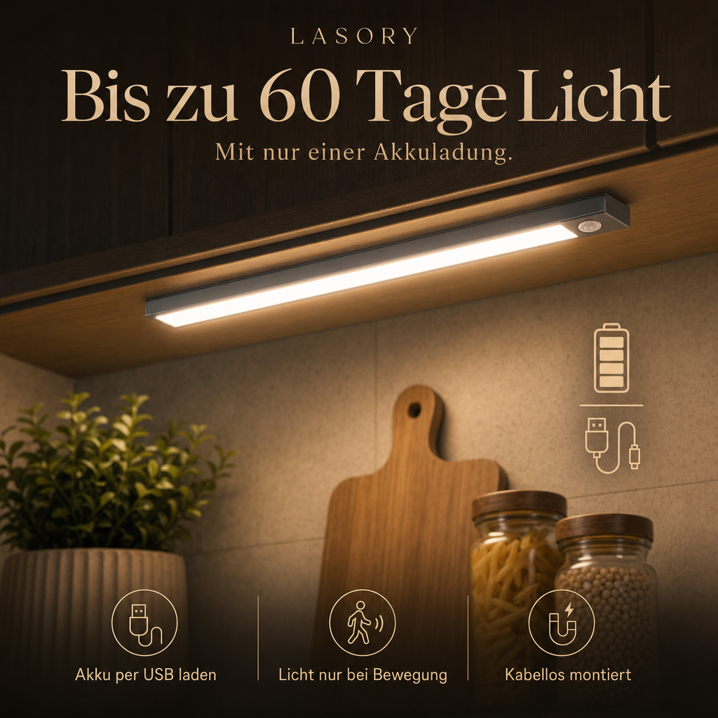 Kabellose LED Unterbauleuchte mit Akku bis zu 60 Tage Licht und USB Ladung
