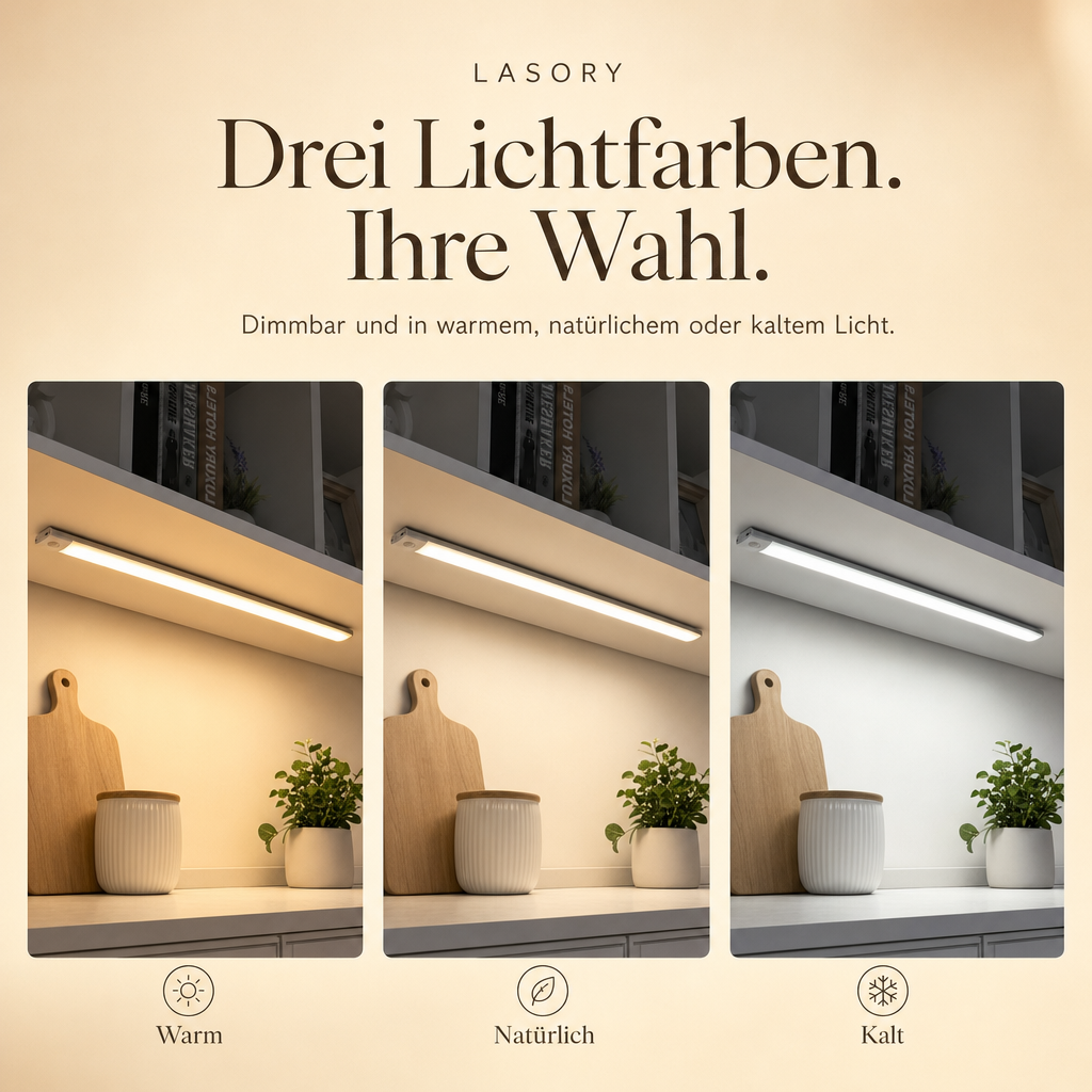 LazyStick dimmbar mit drei Lichtfarben: warm, natürlich und kalt