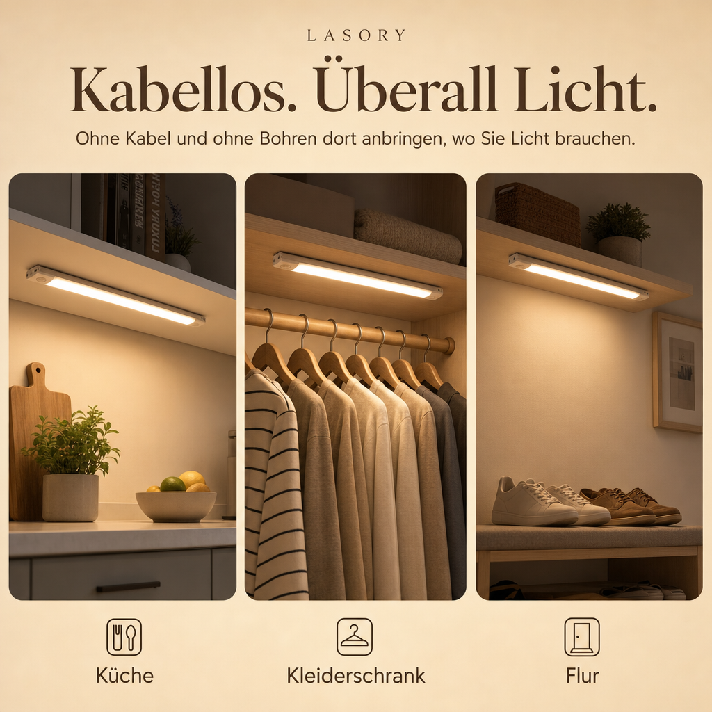 Kabellose LED Leiste LazyStick in Küche, Kleiderschrank und Flur