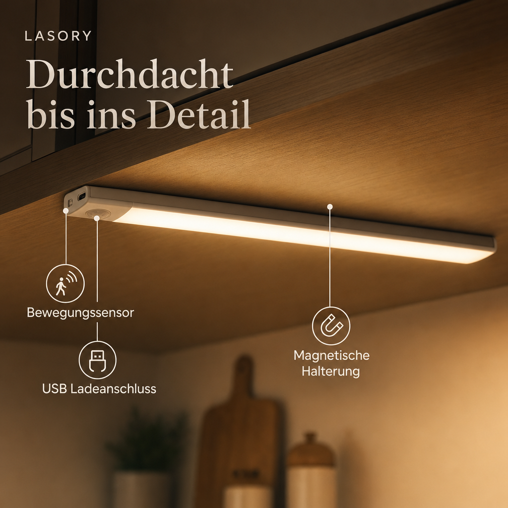 LazyStick Details: Bewegungssensor, USB Ladeanschluss, magnetische Halterung