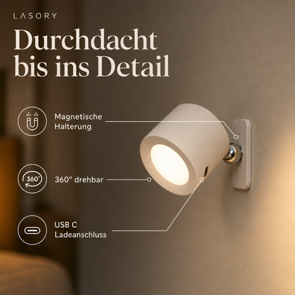 EasyLamp Details: magnetische Halterung, 360 Grad drehbar, USB C Ladeanschluss