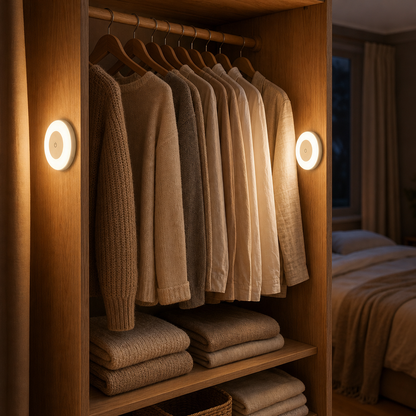 Zwei LumiBeam Schrankleuchten im Kleiderschrank