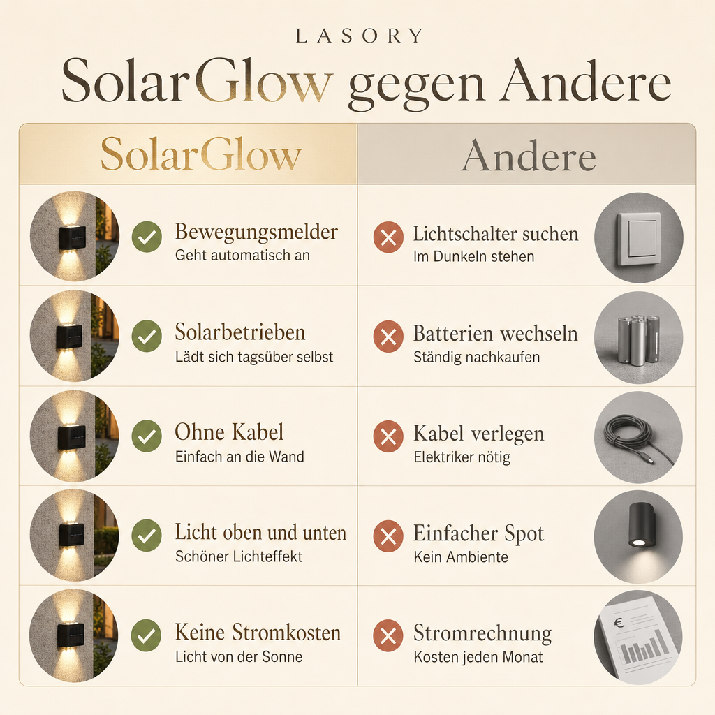 SolarGlow im Vergleich: Bewegungsmelder, solarbetrieben, ohne Kabel, keine Stromkosten