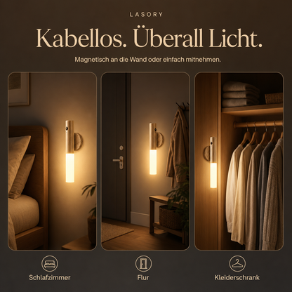 Kabellose Holz Wandleuchte LumiWood im Schlafzimmer, Flur und Kleiderschrank