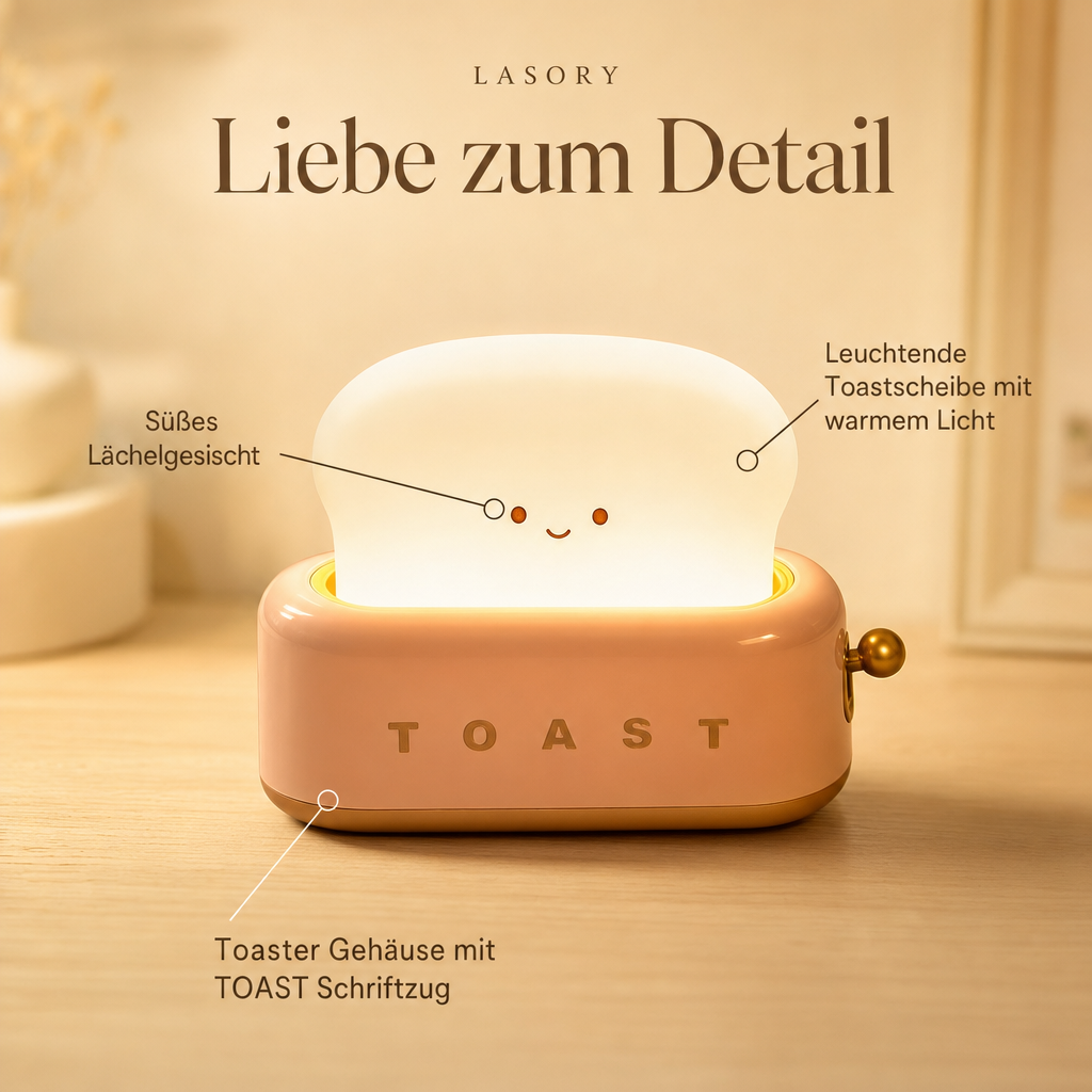 ToastLight Details: Lächelgesicht, leuchtende Toastscheibe, Toaster Gehäuse