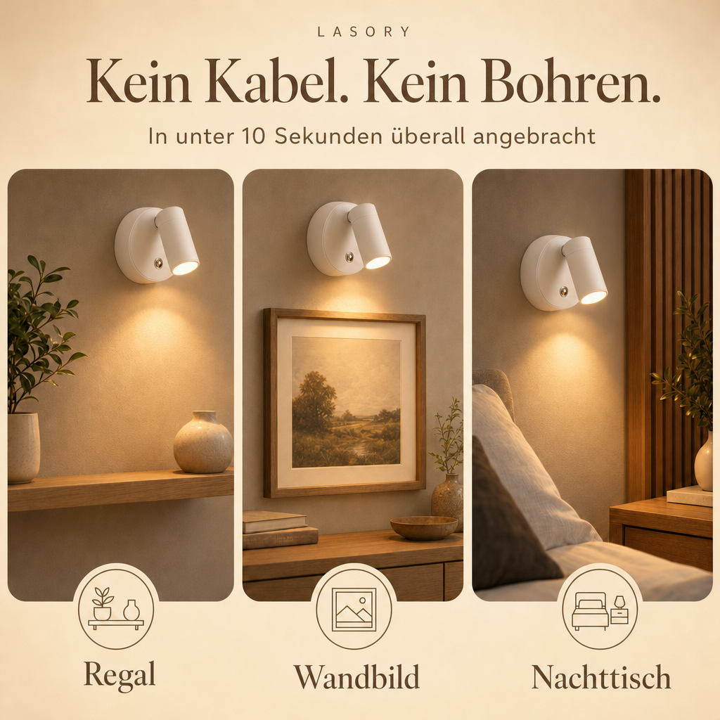 Kabelloser Wandspot ohne Kabel und Bohren für Regal, Wandbild und Nachttisch